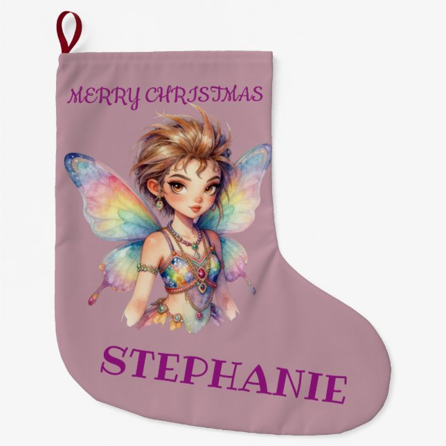 Luminous Rainbow Guardian fairy Large Christmas Stocking (Front)