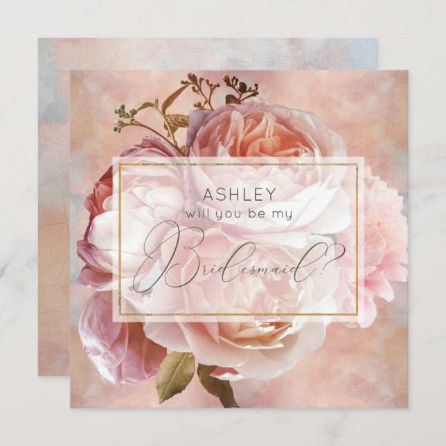 LUMINOUS ROSE Elegant Modern Floral Bridesmaid Invitation (Front/Back)
