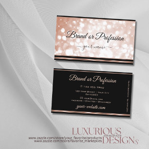 Luminous Rose Gold Glitter Stars Black Luxury Business Card