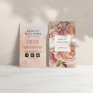LUMINOUS ROSE & Peony Elegant Floral Vertical Business Card