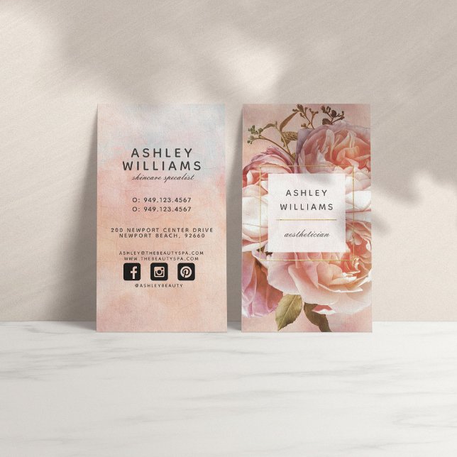 LUMINOUS ROSE & Peony Elegant Floral Vertical Business Card (Creator Uploaded)