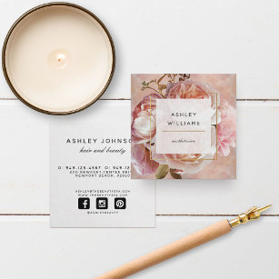 LUMINOUS ROSE & Peony Elegant Modern Floral Square Square Business Card