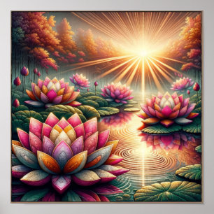Luminous Serenity: Lotus Blossoms at Dawn Poster