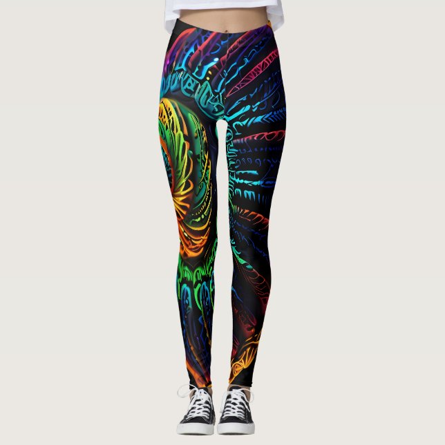 Luminous Shell Design: Nature in Neon Leggings (Front)