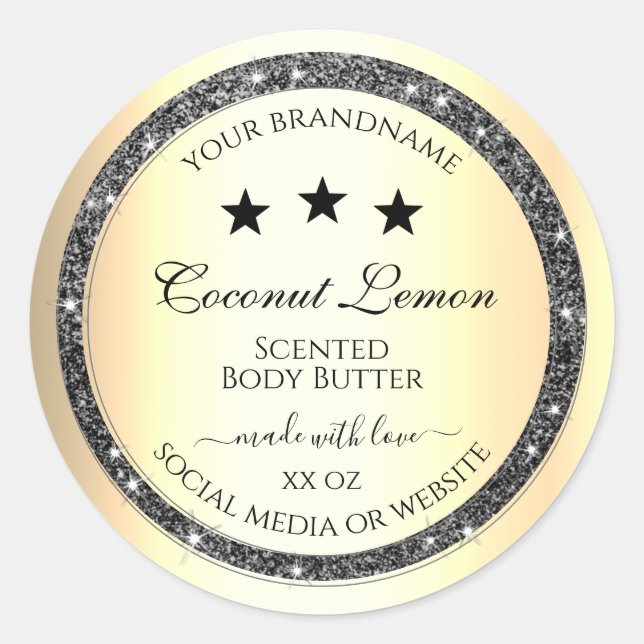 Luminous Silver Glitter Gold Effect Product Labels (Front)