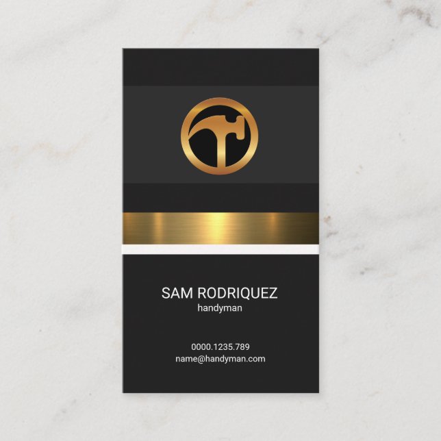 Luminous Stylish Exquisite Gold Label Handyman Business Card (Front)