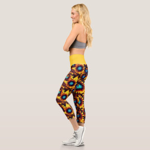 Luminous Sunflowers Capri Leggings