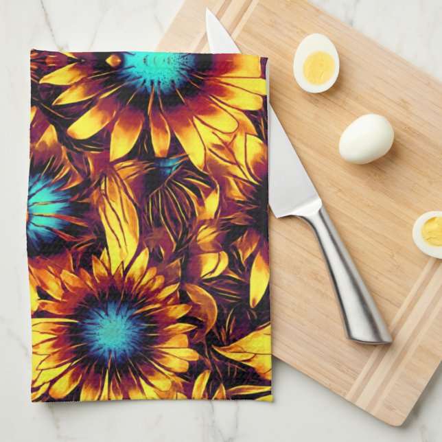 Luminous Sunflowers Tea Towel (Quarter Fold)