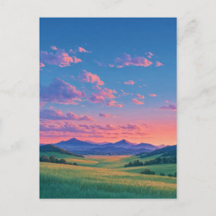 Luminous Sunset Over Rolling Green Hills Postcard