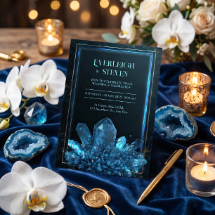 Luminous Teal Midnight Quartz Frame Wedding Invitation