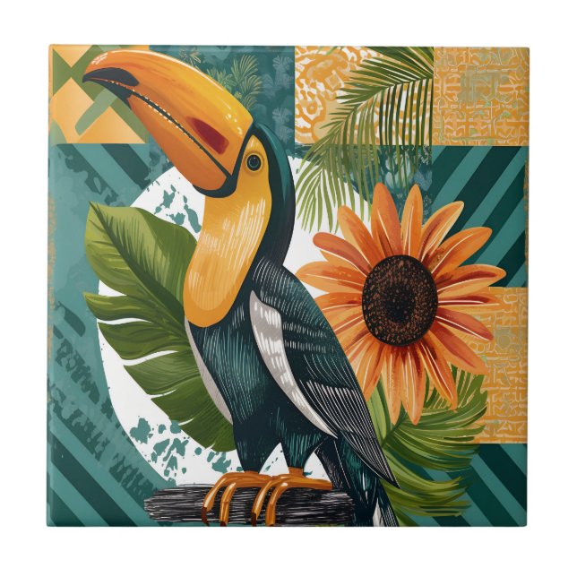 Luminous Tukan in tropical harmony Ceramic Tile (Front)