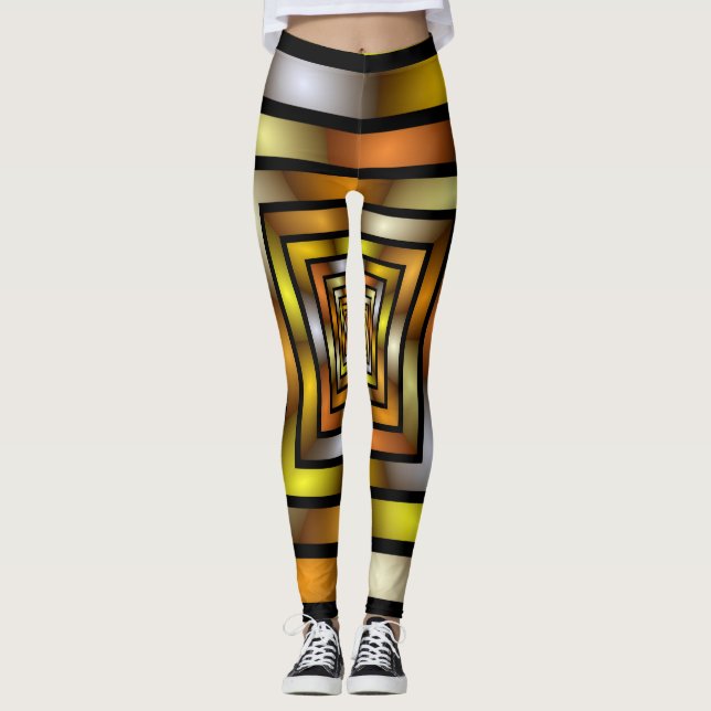 Luminous Tunnel Colourful Graphic Fractal Pattern Leggings (Front)