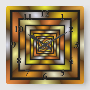 Luminous Tunnel Colourful Graphic Fractal Pattern Square Wall Clock