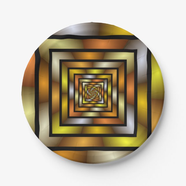 Luminous Tunnel Colourful Trippy Fractal Graphic Paper Plate (Front)