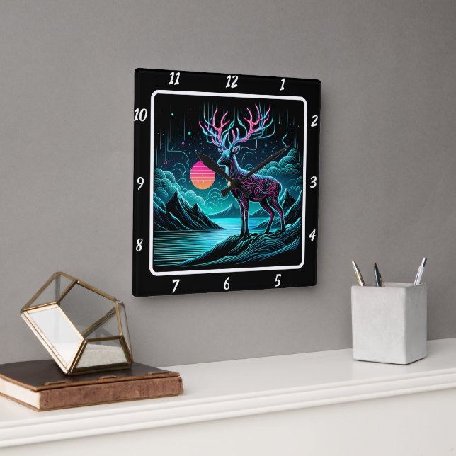 Luminous Twilight Deer  Square Wall Clock (Office)