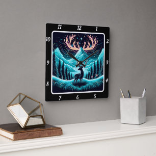 Luminous Twilight Elk Square Wall Clock