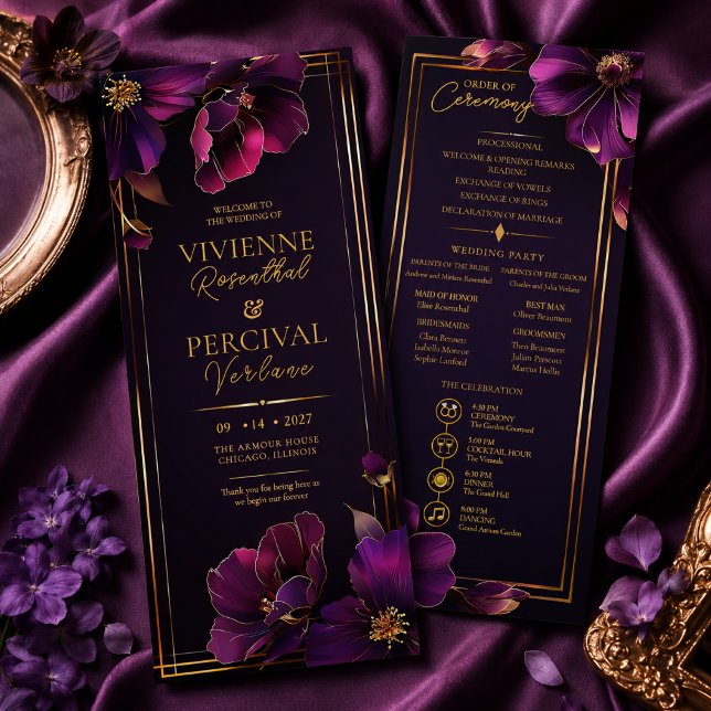 Luminous Violets Purple Floral Wedding Program (Elegant Luminous Violets Wedding Program)