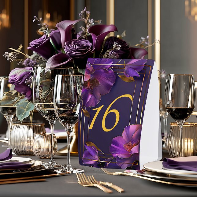 Luminous Violets Purple Wedding Table Number (Stylish Violet Purple Table Number Tent )