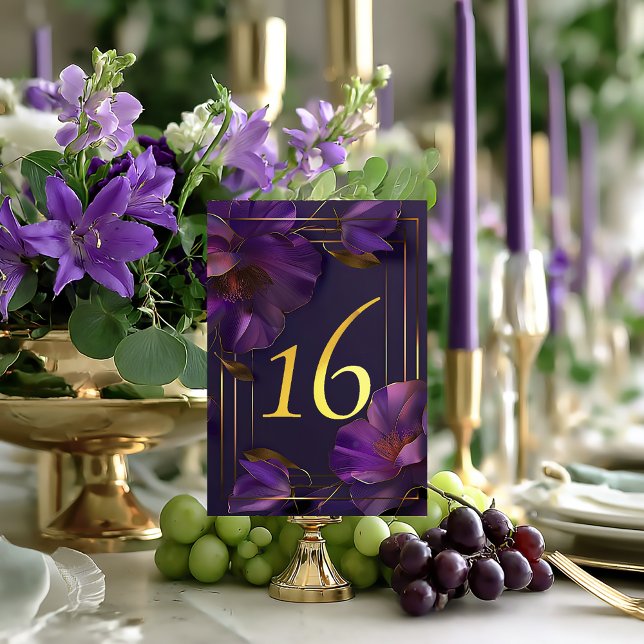 Luminous Violets Purple Wedding Table Number Card (Beautiful Luminous Violets Wedding Table Number Card)