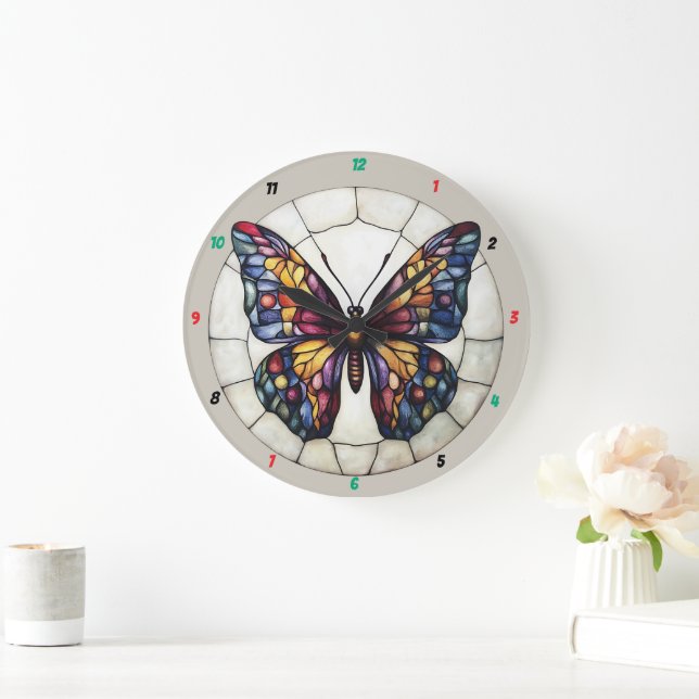 Luminous Wings" - Stained Glass Butterfly Large Clock (Home)