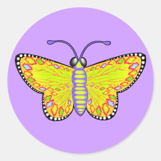Luminous Yellow Butterfly Classic Round Sticker (Front)