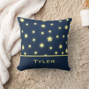 Luminous Yellow Stars on Navy Blue   Personalised Cushion