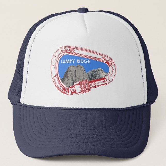 Lumpy Ridge Rock Climbing Carabiner Trucker Hat (Front)
