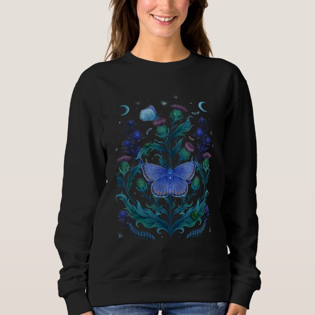 Luna and Thistle Butterfly Blue Flower Sweatshirt (Front)