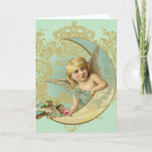 Luna Angel Greeting Card vintage custom art.