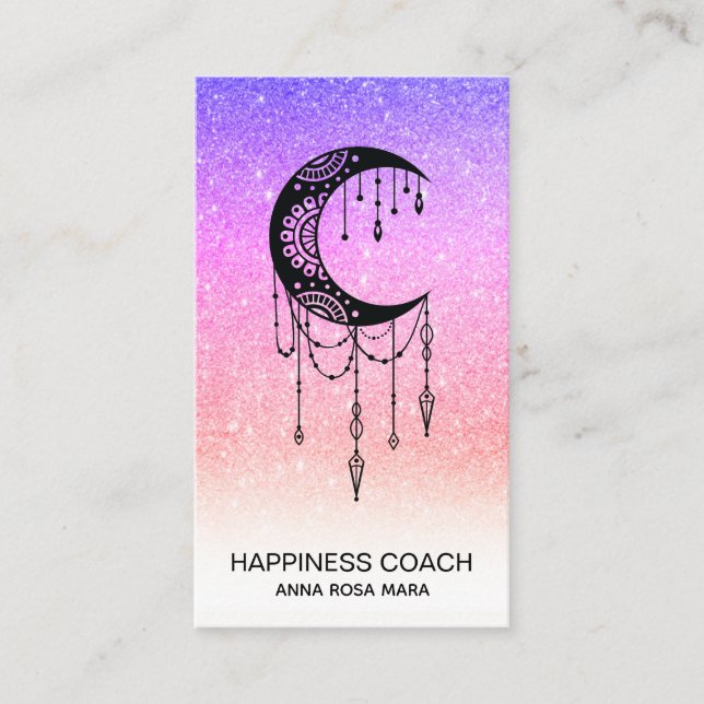 *~* Luna Crescent Moon Talisman Shaman Glitter Business Card (Front)