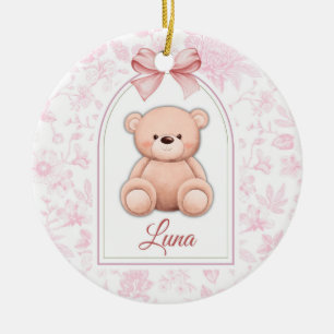 Luna   Custom Pink Teddy Bear Nursery Design  Ceramic Ornament