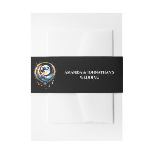 Luna full moon celestial starry night blue gold invitation belly band