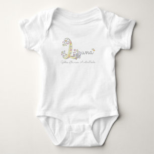 Luna girls name meaning L monogram hearts Baby Bodysuit