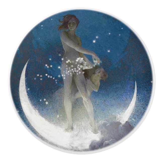 Luna Goddess at Night Scattering Stars Ceramic Knob (Front)