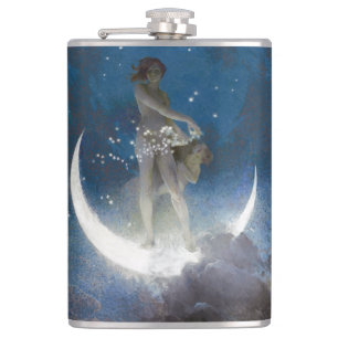 Luna Goddess at Night Scattering Stars Hip Flask