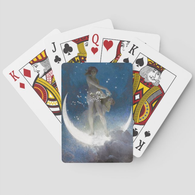 Luna Goddess at Night Scattering Stars Playing Cards (Back)