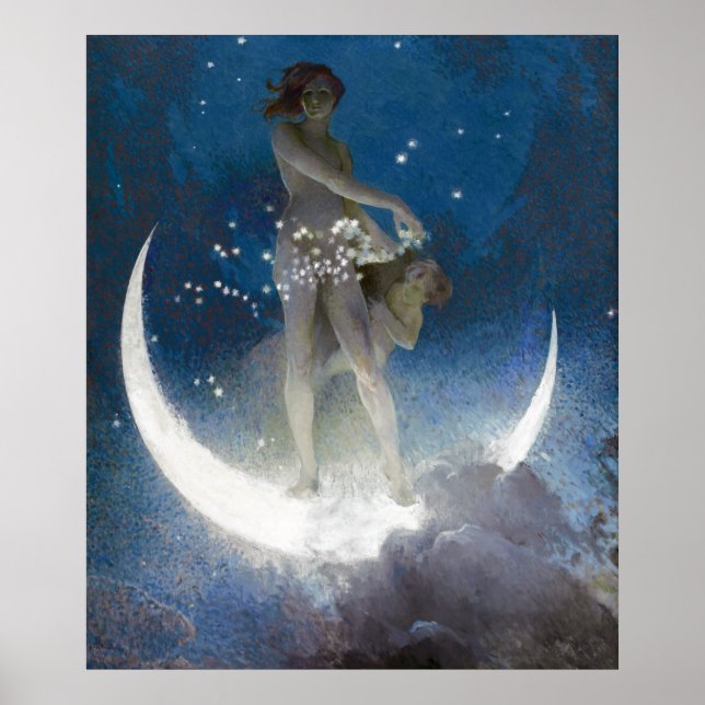 Luna Goddess at Night Scattering Stars Poster (Front)
