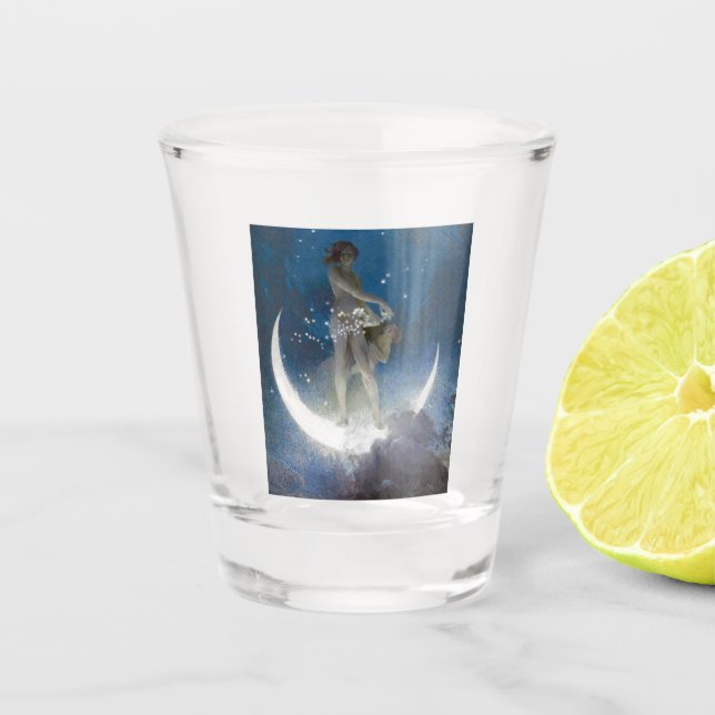 Luna Goddess at Night Scattering Stars Shot Glass (Front)