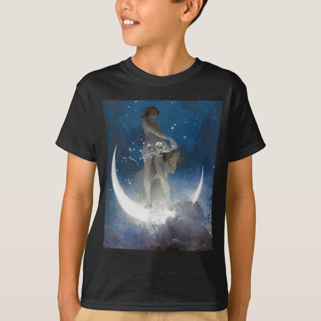 Luna Goddess at Night Scattering Stars T-Shirt (Front)