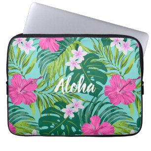 Luna Hibiscus Garden Hawaiian - Pink and Turq Laptop Sleeve
