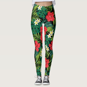 Luna Hibiscus Garden Hawaiian - Red and Black Leggings