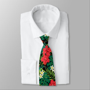 Luna Hibiscus Garden Hawaiian - Red and Black Tie
