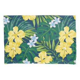 Luna Hibiscus Garden Hawaiian - Yellow and Navy Pillowcase