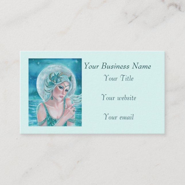 Luna moon goddess mermaid art by Renee L. Lavoie Business Card (Front)