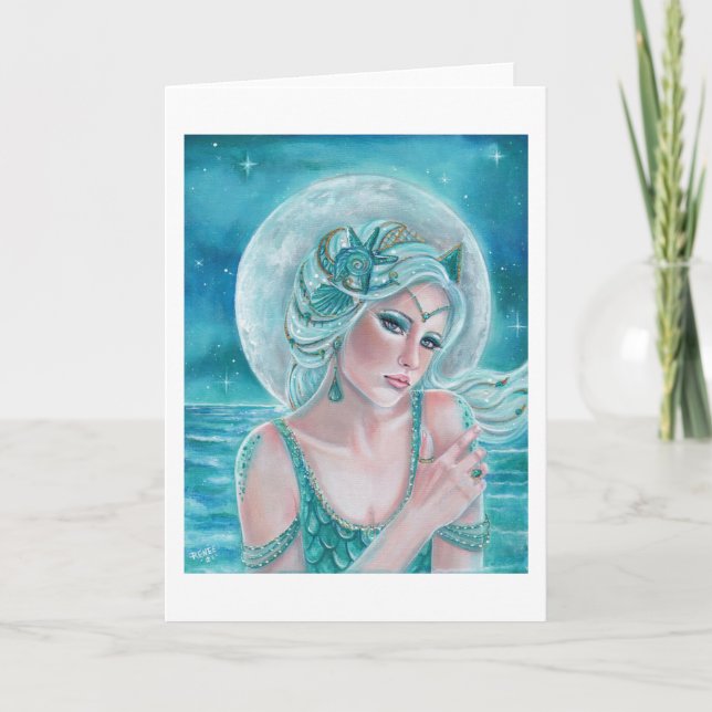 Luna moon goddess mermaid art by Renee L. Lavoie Card (Front)