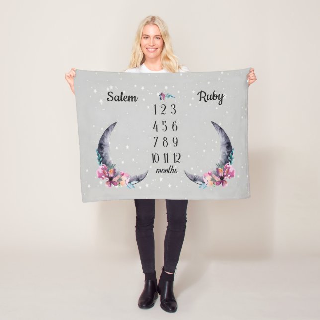 Luna Moon Personalised Baby Milestone Blanket Mont (In Situ)
