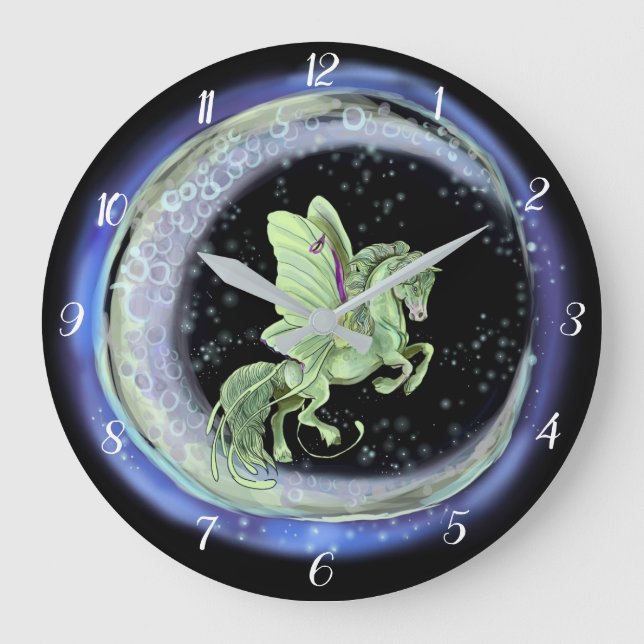 Luna Moonduster Moth Fairy Horse Large Clock (Front)