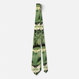 Luna Moth and flowers - Green and Cream Tie