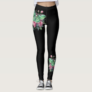 Luna Moth and Flowers Leggings