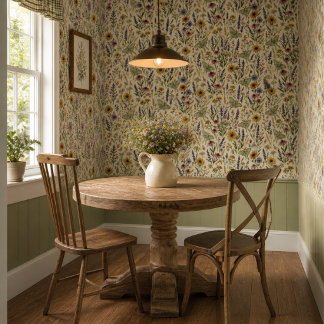 Luna Moth and Wildflowers Floral Wallpaper